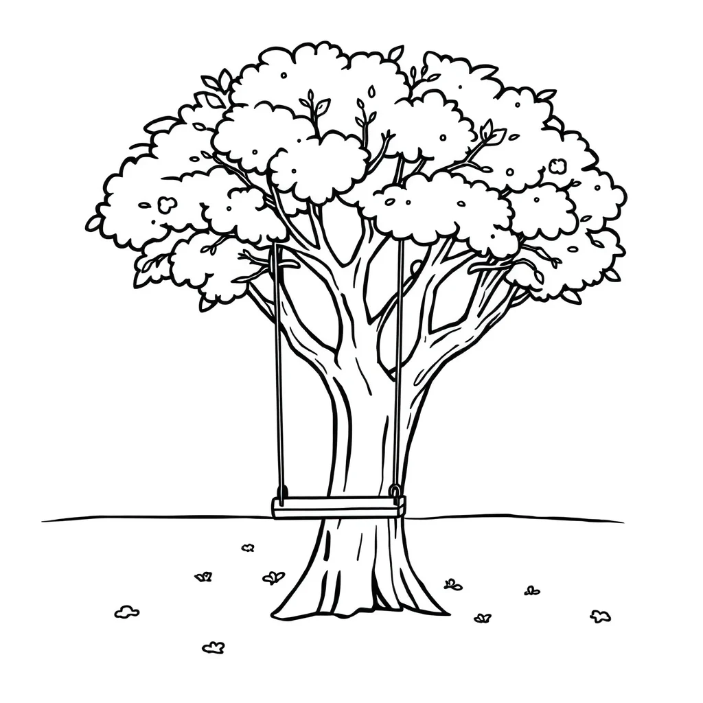 Trees a tree with a swing flying — easy trees coloring page
