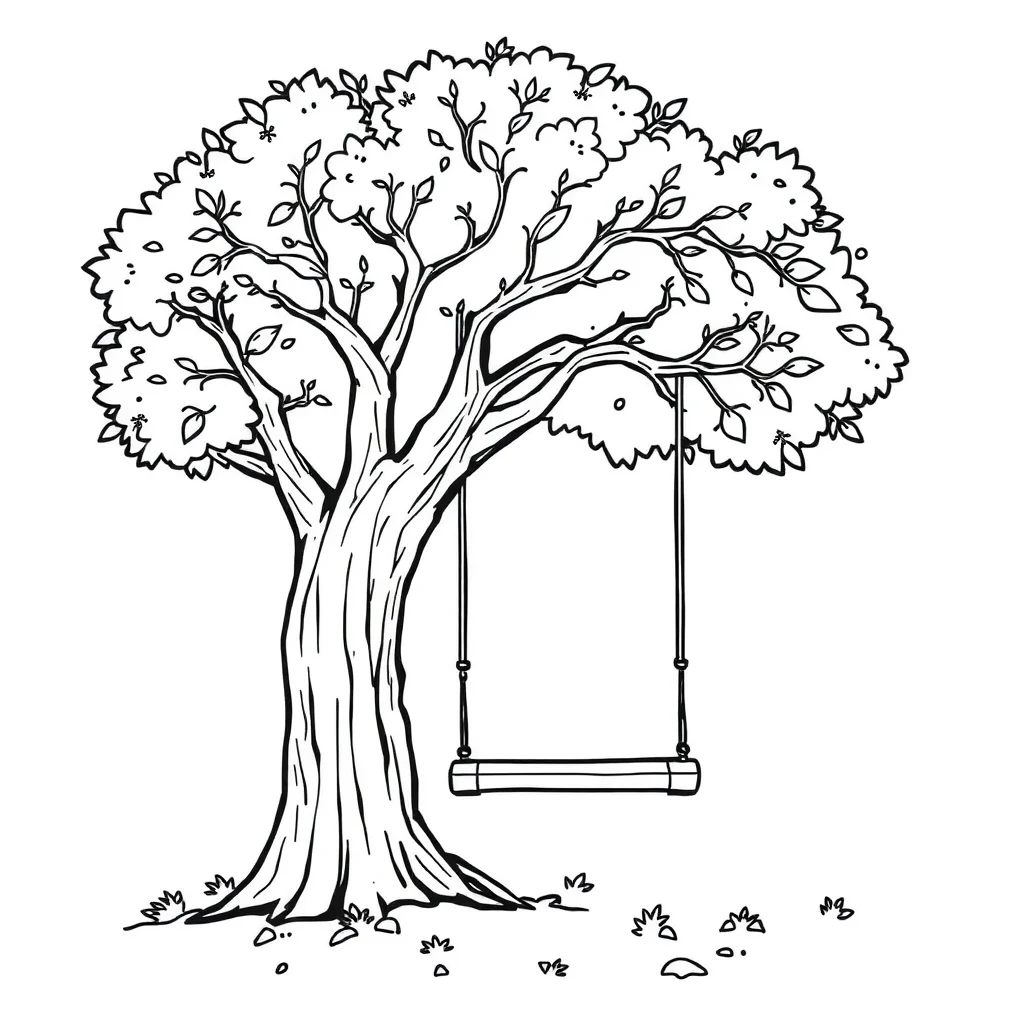 Trees a tree with a swing — easy trees coloring page