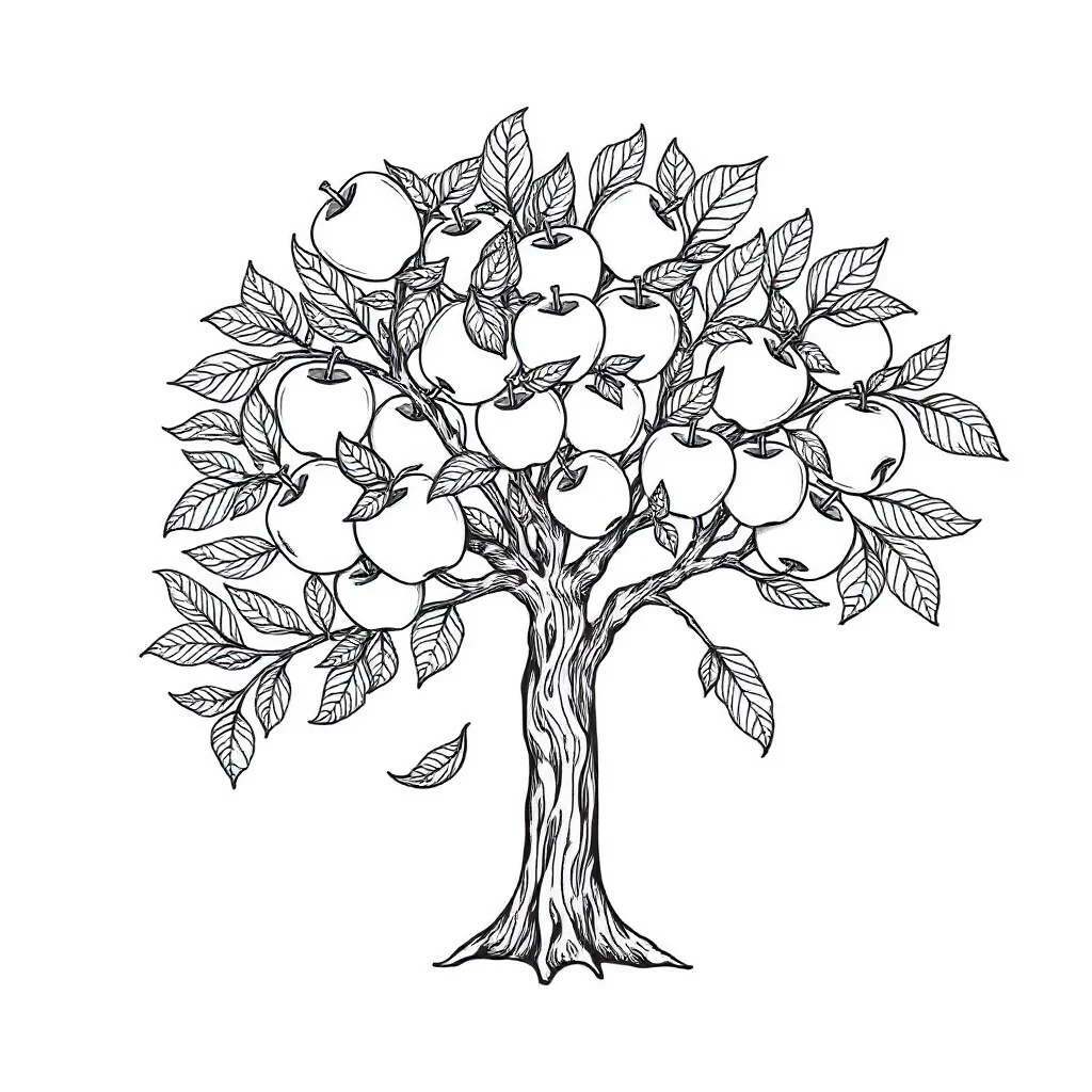Trees an apple tree dancing — detailed trees coloring page