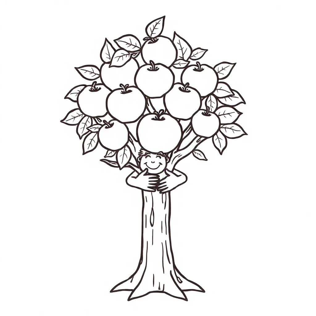 Trees an apple tree hugging a friend — easy trees coloring page