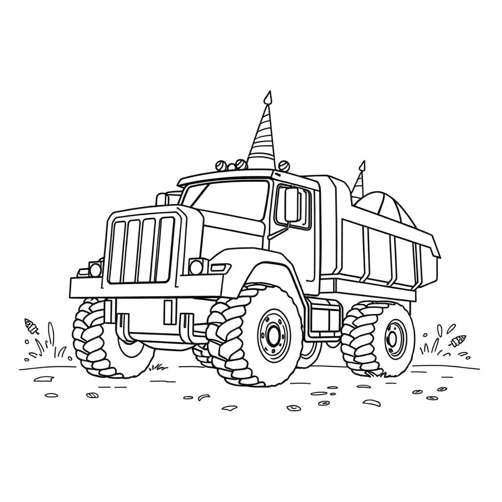 Trucks a big truck celebrating a birthday — classic trucks coloring page (ages 5–10)