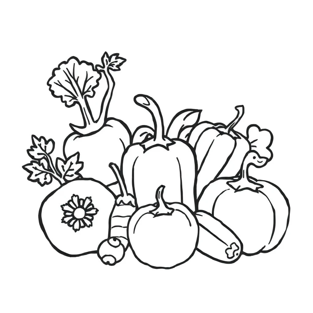 Vegetables a bunch of vegetables — easy vegetables coloring page