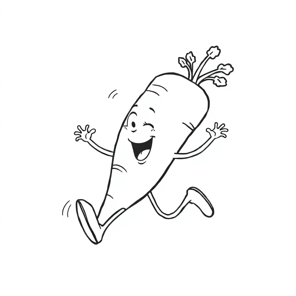 Vegetables a cute carrot running — easy vegetables coloring page