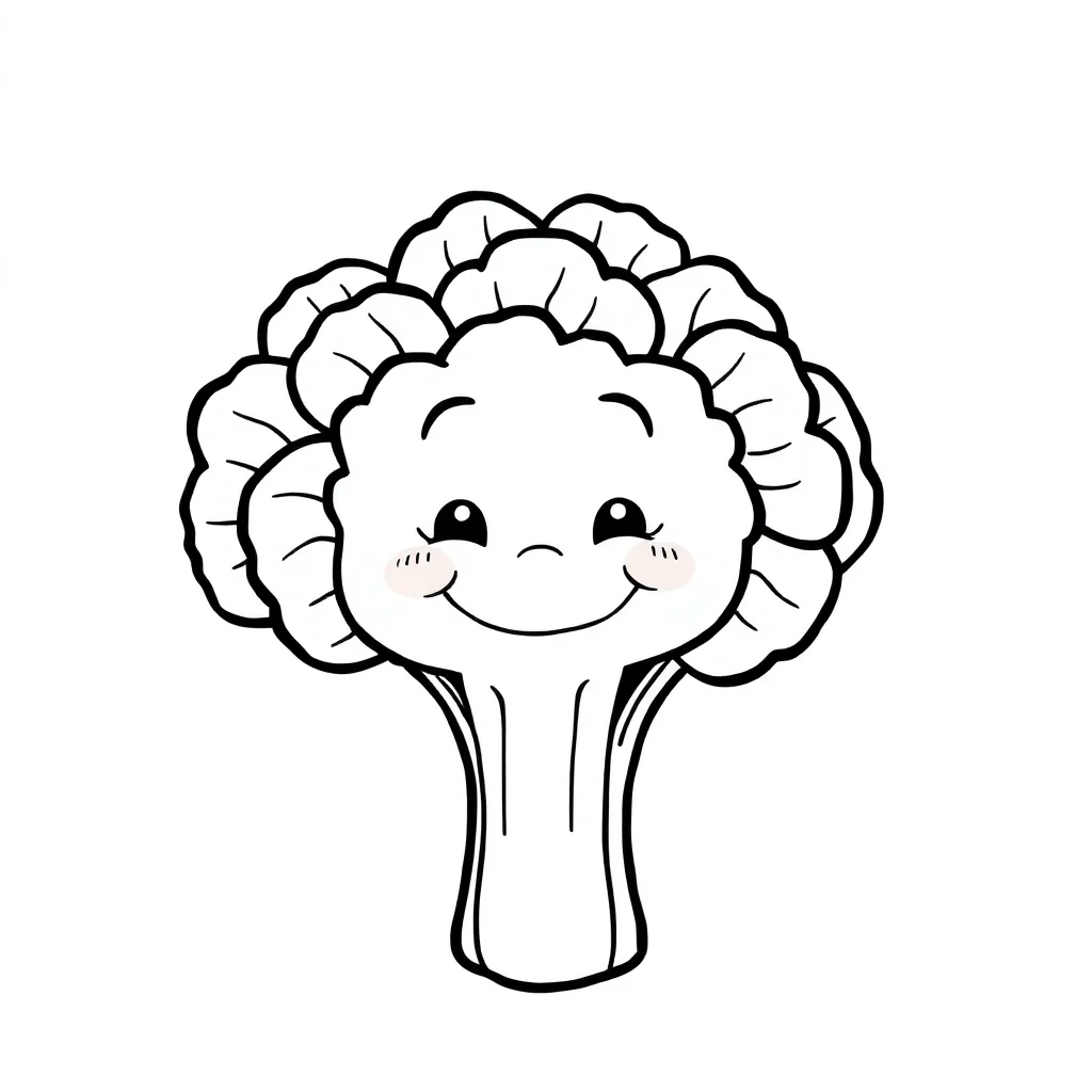 Vegetables a smiling broccoli — easy vegetables coloring page