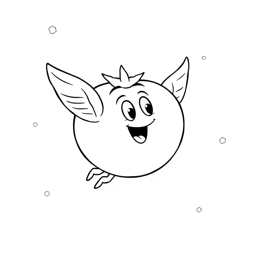 Vegetables a tomato flying — easy vegetables coloring page