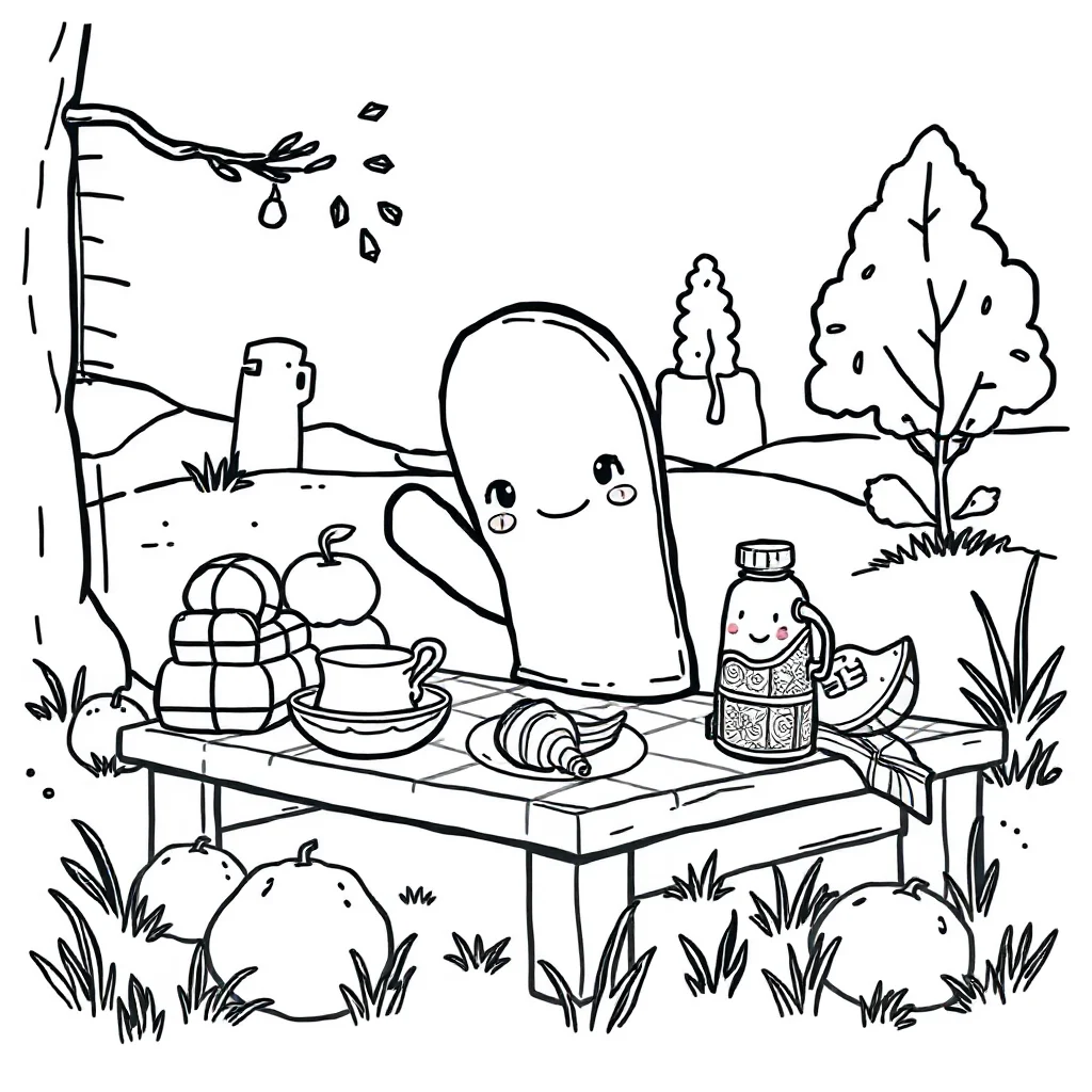 Winter a mitten having a picnic — classic winter coloring page
