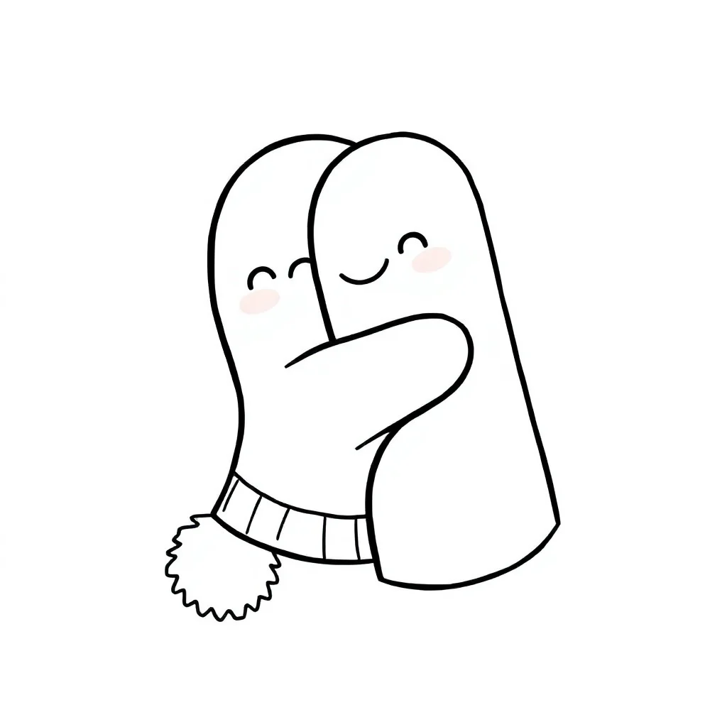 Winter a mitten hugging a friend — easy winter coloring page