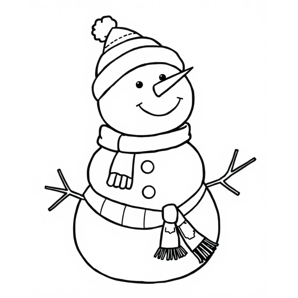 Winter a snowman — easy winter coloring page