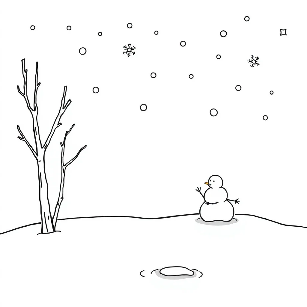 Winter a snowy scene — easy winter coloring page