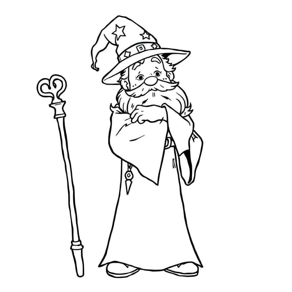 Wizards a wizard with a staff hugging a friend — easy wizards coloring page