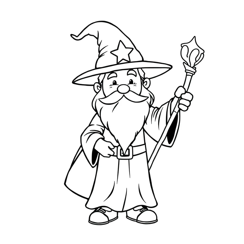 Wizards a wizard with a staff — easy wizards coloring page