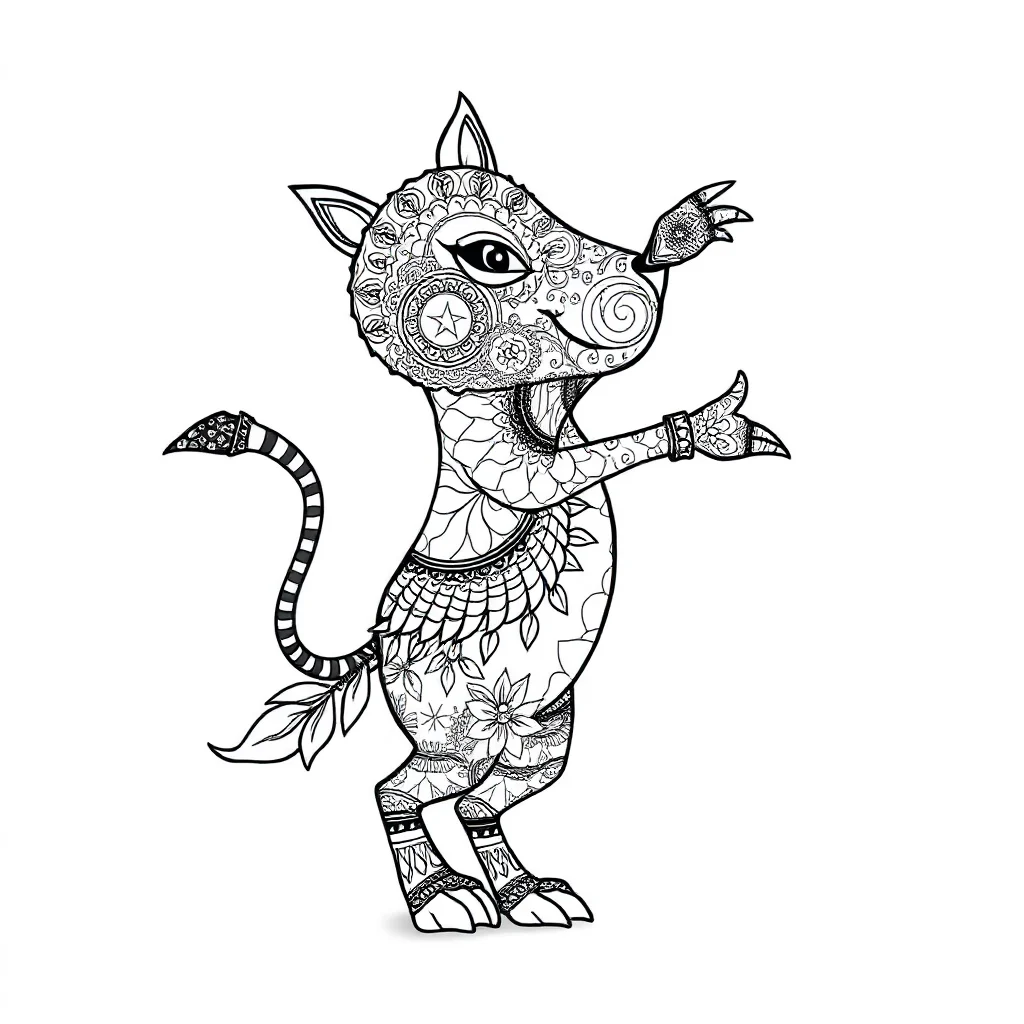 Zentangle a zentangle animal dancing — detailed zentangle coloring page