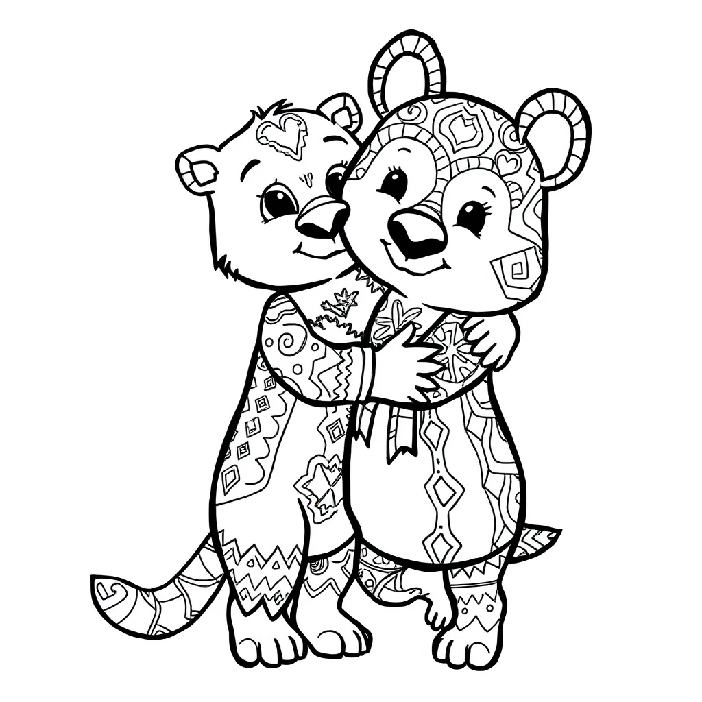Zentangle a zentangle animal hugging a friend — easy zentangle coloring page