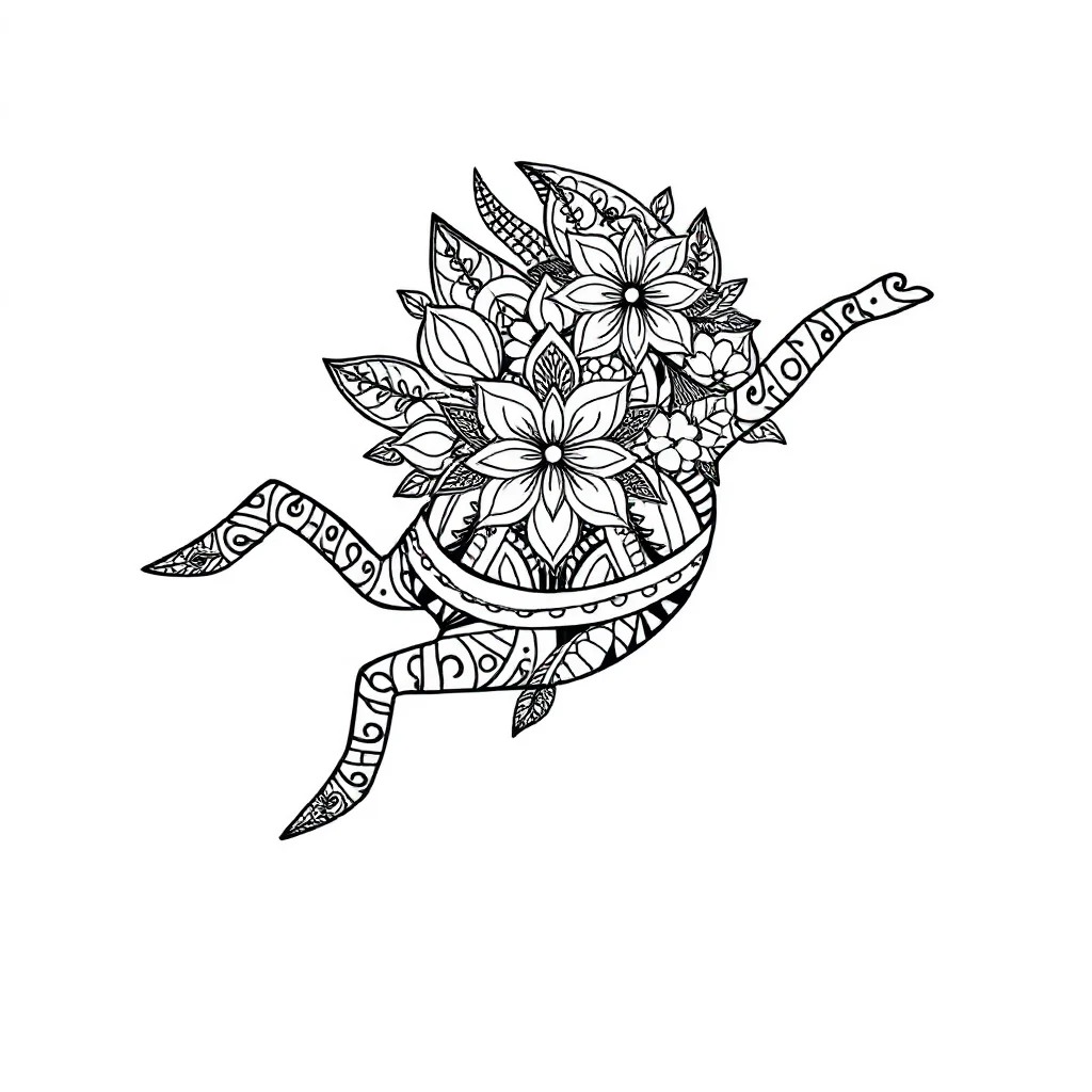 Zentangle an abstract zentangle leaping mid air — detailed zentangle coloring page