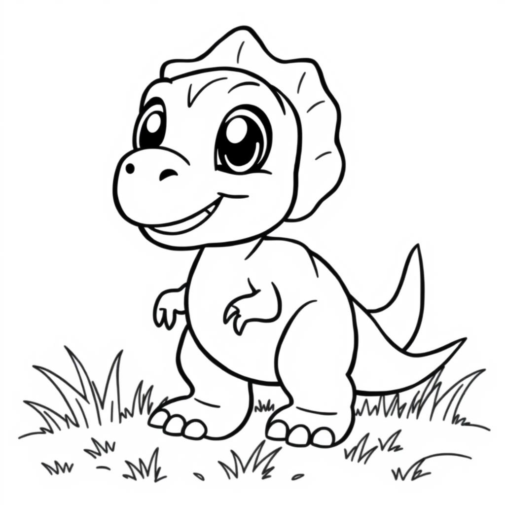Dinosaur coloring page for ages 3-5 with very thick lines and large areas to color